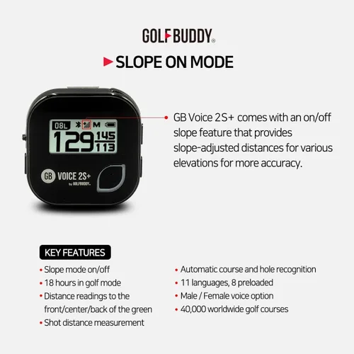 Miniatura 2 de GOLFBUDDY Voice 2S+ Telémetro GPS parlante, navegación con clip en el sombrero de golf, modo pendiente encendido/apagado, 18 horas de duración
