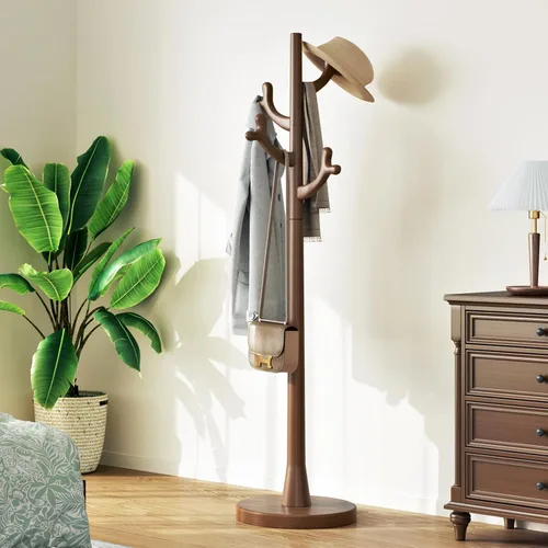 Miniatura 14 de Uniclinens Perchero de madera independiente – Perchero independiente resistente, perchero de madera con 6 ganchos, aspecto creativo de rama de árbol
