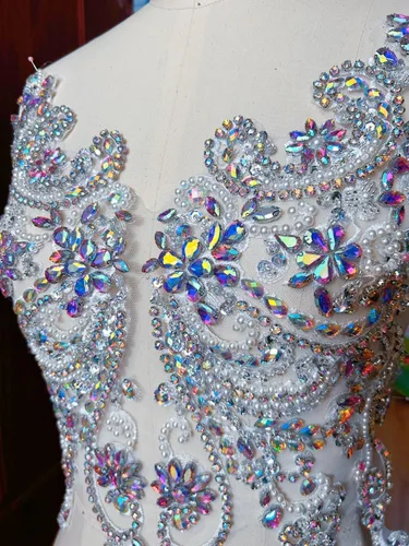 Miniatura 4 de Apliques de encaje hechos a mano con diamantes de imitación para coser en cuentas de vidrio, accesorios para ropa de vestir (color AB)