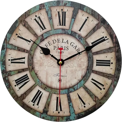 Qukueoy Reloj de pared de madera redondo silencioso estilo rústico, funciona con pilas, decoración de pared vintage para salón, cocina, dormitorio u