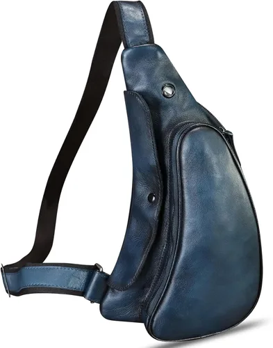 Bolso de cuero genuino para mujeres y hombres, mochila de cuero retro para el pecho, bolso cruzado