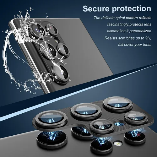Miniatura 4 de Suoman Paquete de 2 protectores de lente para Samsung Galaxy S22 Ultra 5G, vidrio templado 9H, cubierta protectora de metal con diamante con Negro