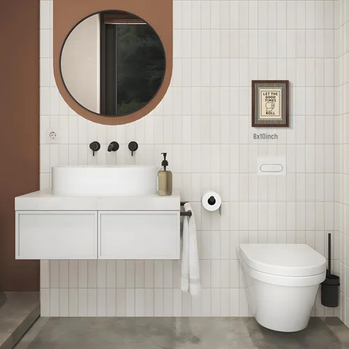 Miniatura 5 de Cyebmo Divertido arte de pared de baño, Let The Good Times Roll papel higiénico, decoración de pared de papel higiénico negro y beige, impresión