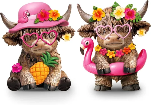 Miniatura 21 de Karenhi 2 piezas de figuritas de vaca de las Tierras Altas para el Día de la Madre, figuritas de gnomo de vaca con flores y corazón de MADRE
