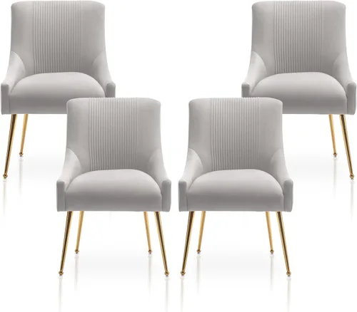 Miniatura 18 de Sillas de comedor modernas, sillas de comedor tapizadas en terciopelo con patas doradas, juego de 2 sillas de acento con capitoné para sala de Beige