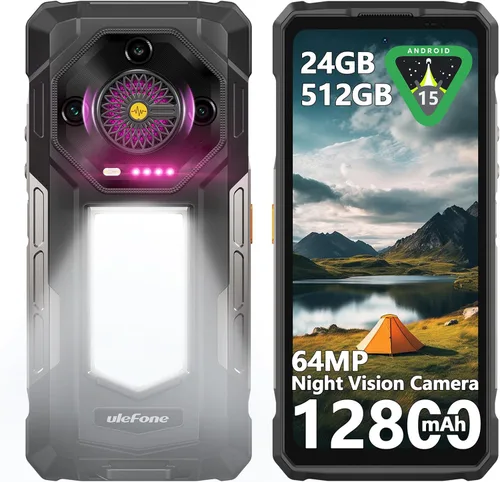 Ulefone Armor 30 4G Android 15 Teléfono resistente, 24 GB+512 GB, pantalla FHD de 120 Hz de 6.95", luz LED versátil de 1236LM, cámara visión