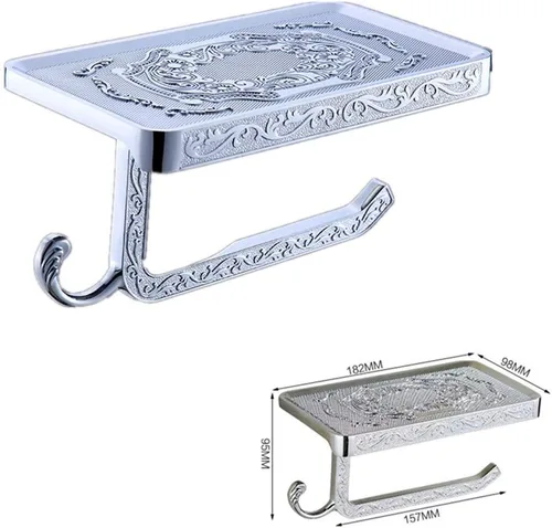 Miniatura 4 de Soporte de papel higiénico con estante para teléfono y gancho, estilo vintage, accesorios de baño reversibles (acabado cromado)