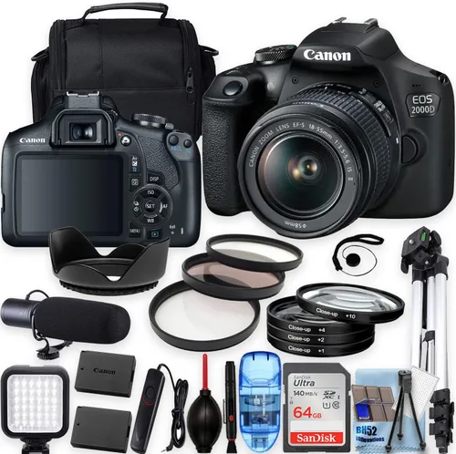 Canon 2000D/EOS Rebel T7 con EF-S 0.709-2.165 in f/3.5-5.6 is II Lens, trípode+bolsa de hombro+50 LED+paquete de accesorios PRO (20+artículos)