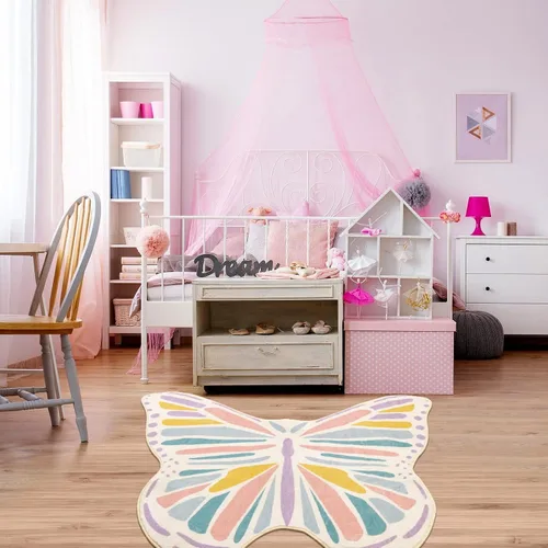 Miniatura 6 de Lukinbox Alfombra de mariposa para dormitorio de niñas, tapete de juego ultra suave para habitación, alfombra colorida antideslizante para área