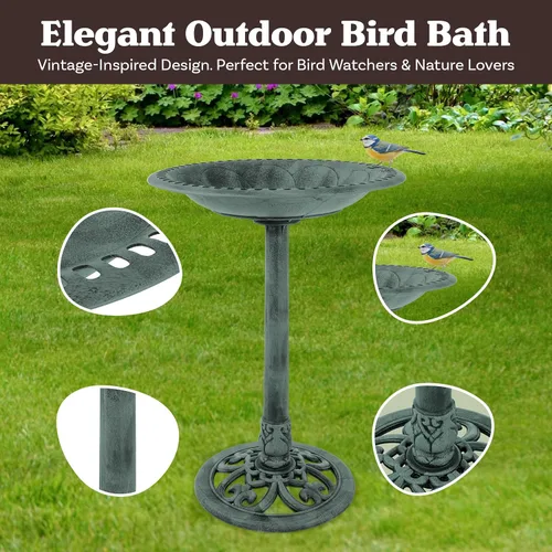 Miniatura 2 de Pure Garden 50-LG1072 Baño para Pájaros Antiguo - Bebedero para Pájaros de Resina Resistente a la Intemperie con Diseño de Volutas Vintage, 3 Verde