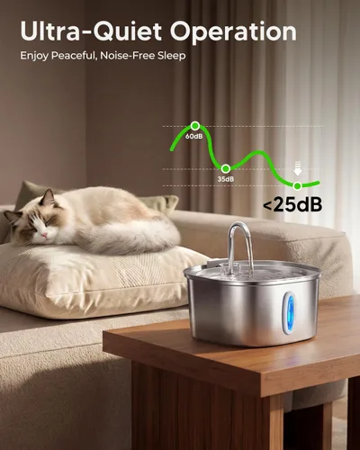 Miniatura 6 de PEKTACO Fuente de Agua para Gatos de Acero Inoxidable, Dispensador de Agua para Gatos de 3.2L/108oz con Bomba de Agua Ultra Silenciosa y Ventana