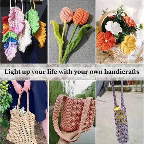 Miniatura 6 de JeogYong - Cordón de macramé de 0.157 pulgadas, cuerda natural de 4 hebras de algodón trenzado de 4 hebras para colgar en la pared, colgar plantas