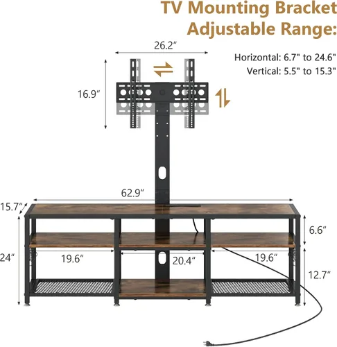 Miniatura 2 de VECELO Soporte de TV con soporte y tomas de corriente, centro de entretenimiento para televisores de 55/60/65/70/75 pulgadas, consola multimedia