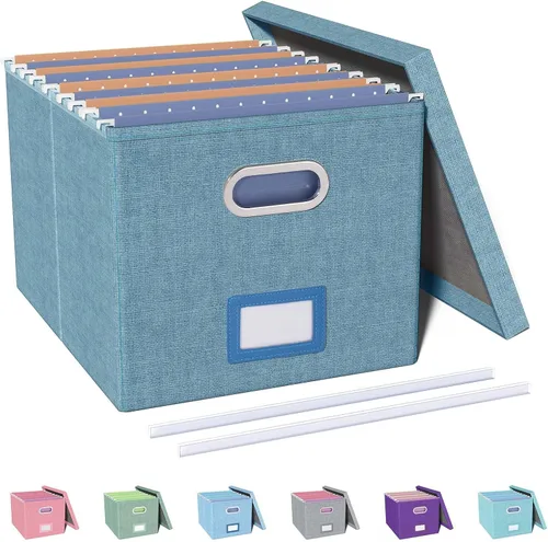 Miniatura 18 de Organizador de archivos en paquete de 2, caja archivadora portátil con tapa, compatible con carpetas tamaño carta/legal, organizador de documentos