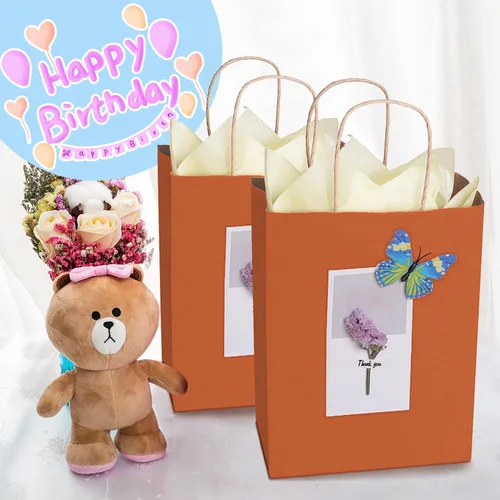 Miniatura 6 de BagDream Bolsas de regalo de 8 x 4.25 x 10.5 pulgadas, 100 unidades, bolsas de regalo de papel kraft con asas a granel, bolsas de regalo de fiesta