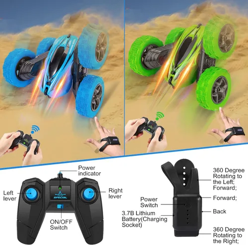 Miniatura 3 de Coche de control remoto RC Coche de acrobacias reloj Sensor de gestos Coche 4WD de doble cara rotación de 360 grados volcable recargable Coche