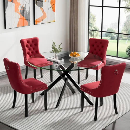 Miniatura 49 de HomVent Juego de mesa de comedor redonda de vidrio de 3 piezas, juego de mesa de comedor de vidrio templado para 2 mesas de cocina con 2 sillas