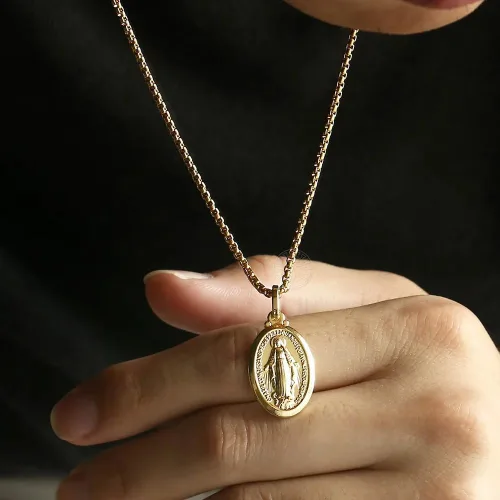 Miniatura 3 de Collar de Virgen de Guadalupe de oro amarillo de 18 quilates, joyería religiosa, dije de Nuestra Señora, Virgen María, collares con dijes