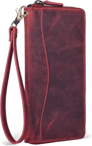 Miniatura 12 de Oak Leathers Cartera de cuero para mujer – Cartera Clutch RFID para mujer con 8 portadores de tarjetas de crédito, bolsillo para monedas, regalo