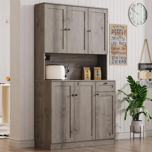 Miniatura 9 de Furnify Armario de despensa de 71 pulgadas de alto con estación de carga, armario alto de almacenamiento de despensa de cocina con soporte