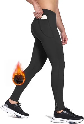 BALEAF Mallas de forro polar para hombre, pantalones térmicos de ciclismo, resistentes al agua, con cremallera, bolsillos, para invierno, cálido,