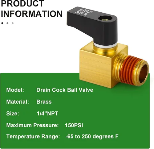 Miniatura 7 de TAISHER Accesorios de compresor de aire de válvula de bola de drenaje de latón 5 unids 1/4 "NPT macho
