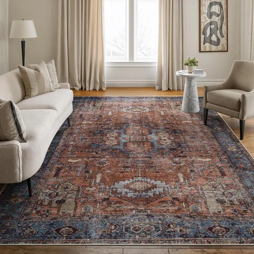 Miniatura 54 de Bloom Rugs - Alfombra lavable, antideslizante, de 1,83 x 2,74 m, color beige/blanco claro con borde tradicional, para sala de estar, dormitorio