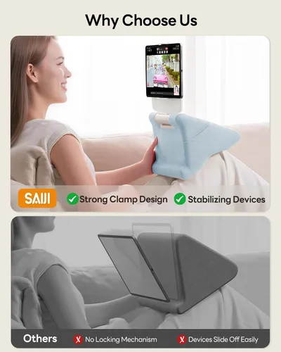 Miniatura 3 de SAIJI Soporte de almohada para tablet iPad mini soporte para Kindle para regazo en la cama, con elevador y clip multifunción ajustable en ángulo Azul
