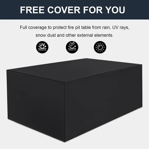 Miniatura 5 de Mesa para fogón de gas propano de 44 pulgadas para patio exterior, fogón rectangular al aire libre de mimbre de ratán de 60000 BTU con protector