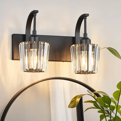 Miniatura 51 de Luces de tocador de cristal de 3 luces negras para tocador de baño, modernas lámparas de baño de cristal sobre espejo de 23.62 pulgadas de largo