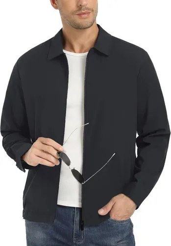 Miniatura 9 de EKLENTSON Chamarras ligeras para hombre, con cremallera completa, cuello de golf, cortavientos, con bolsillos con cremallera