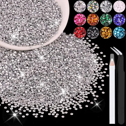 Miniatura 45 de 12000 diamantes de imitación de resina de 0.079 pulgadas a granel para manualidades (transparente), cristales deslumbrantes con parte trasera plana