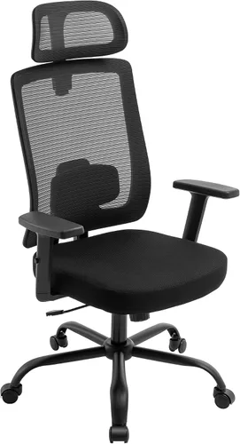 Miniatura 7 de Silla ergonómica de oficina con respaldo alto de malla, silla de escritorio de oficina con soporte lumbar ajustable, sillas de trabajo rodantes