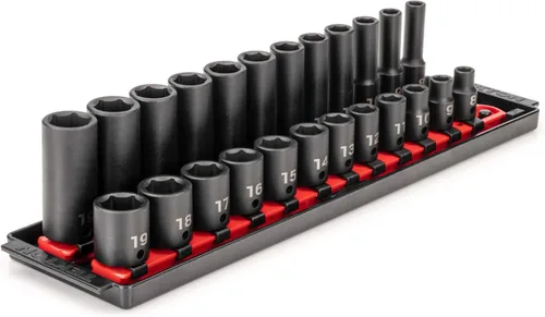 Miniatura 8 de TEKTON Juego de dados de impacto de 6 puntos profundos de 3/8 pulgadas con riel, 19 piezas (0.236-0.945 in) SID91107