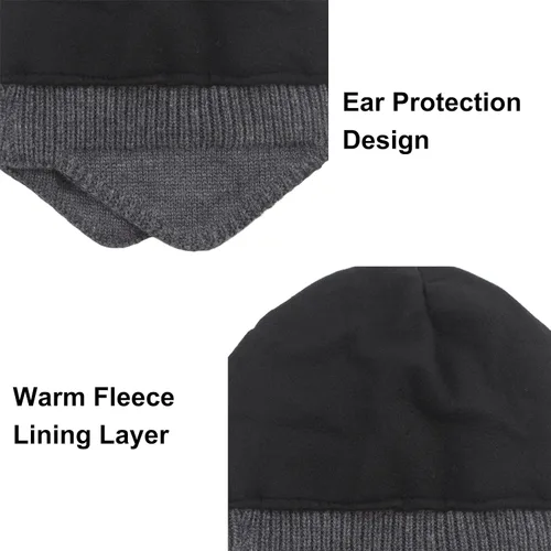 Miniatura 6 de Muryobao Gorro de punto con puños, cálido invierno con forro polar para hombre, gorro de acrílico suave