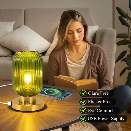 Miniatura 7 de Lámpara de mesa de cristal para sala de estar, lámpara de noche vintage para dormitorio, lámpara de mesa de noche regulable de 3 vías con control