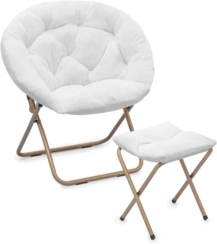 Miniatura 14 de Cómoda silla con platillo, silla de sala de estar, silla plegable acolchada suave de piel sintética, cómoda silla cuadrada de luna para sala