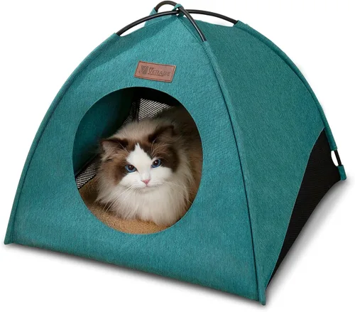 Miniatura 12 de Tienda de campaña piramidal desplegable para gatos y gatos pequeños de hasta 6.6 libras, resistente al agua, transpirable, plegable, con cojín