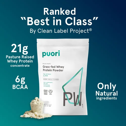 Miniatura 2 de Puori Proteína de suero en polvo, vainilla bourbon - PW1 criada en pasto, proteína de suero alimentada con pasto mezcla de bebida en polvo que