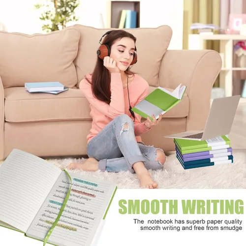 Miniatura 6 de Cuaderno rayado para diario, 160 páginas, tamaño mediano de 5.7 x 8 pulgadas, papel grueso de 2.95 oz/yd² (100 g/m²), tapa dura, paquete de 10, Negro
