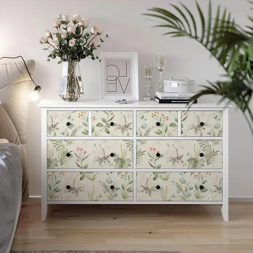 Miniatura 5 de Simon&Siff - Papel tapiz vintage despegar y pegar beige floral papel adhesivo flores silvestres botánico removible amigable para inquilinos 17,3