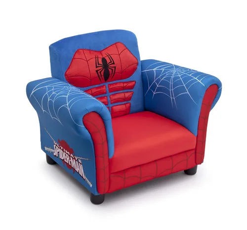 Miniatura 5 de Delta Children Juego de mesa y silla para niños con almacenamiento (2 sillas incluidas) y silla tapizada figural, Marvel Spider-Man (azul, rojo)
