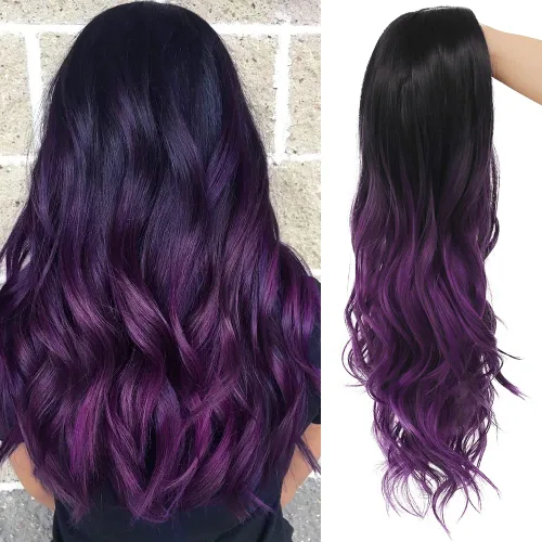 Miniatura 13 de Tseses Pelucas largas y onduladas de color azul degradado para mujer, pelucas de cabello sintético con raíces oscuras, cosplay, fiesta de Halloween