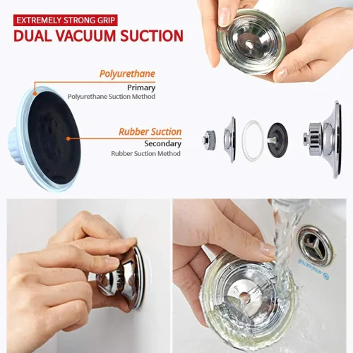 Miniatura 4 de BATHBEYOND Estante de ducha con ventosa – Estante de ducha ajustable de acero inoxidable 400 sin perforación y adhesivo extra para una succión más