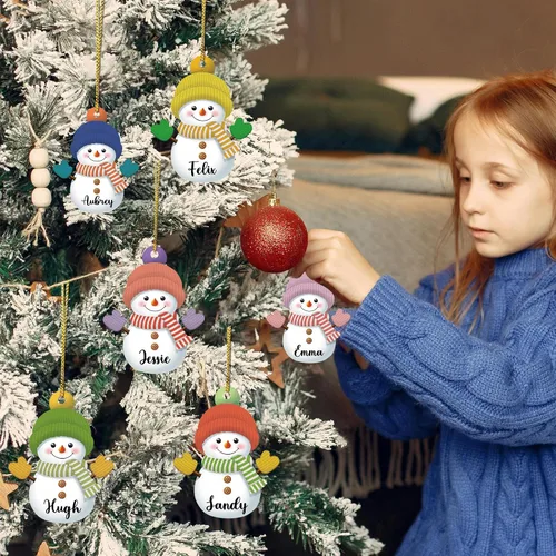 Miniatura 5 de 7 piezas de adorno de Navidad personalizado 2025, adorno de familia de muñeco de nieve con nombre y foto acrílico para decoración de árbol