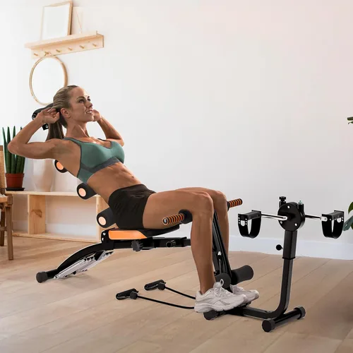 Miniatura 8 de Banco de entrenamiento abdominal 6 en 1 para gimnasio en casa, banco de entrenamiento ajustable con extensión de piernas, asiento giratorio de 360°