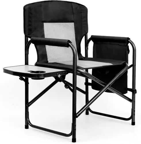 Sillas de camping Yestomo, sillas plegables para exteriores, sillas de directores plegables para adultos resistentes, soporte hasta 450LBS Negro/Gris
