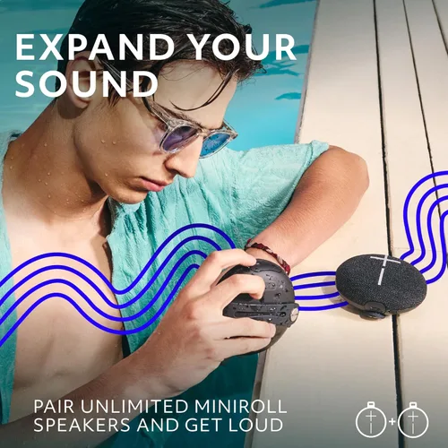 Miniatura 3 de Ultimate Ears MINIROLL Altavoz Bluetooth ultra portátil impermeable, graves grandes, IP67 a prueba de polvo, rango de 131 pies, color negro suave