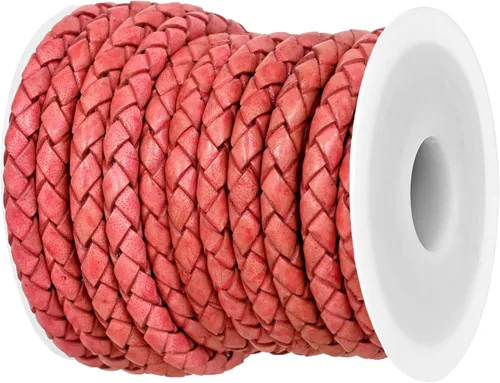 Miniatura 6 de GENIQUE Cuerda de Cuero Trenzada Redonda Genuina Real, Cuerda de Cuero para Manualidades, Hacer Joyería, Collar, Pulsera (5 Metros)