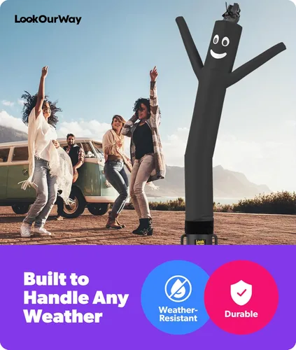 Miniatura 7 de LookOurWay Air Dancers - Hombre inflable de baile alocado de 7 pies de altura con soplador Sky Dancer - Hombre bailando publicitario inflable negro